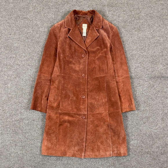Massini Jackets & Blazers - Massini Rust Brown Suede Leather Mid Length Button Front Car Coat Women’s Large